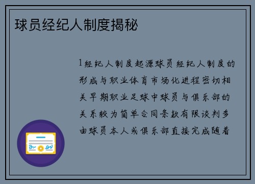 球员经纪人制度揭秘